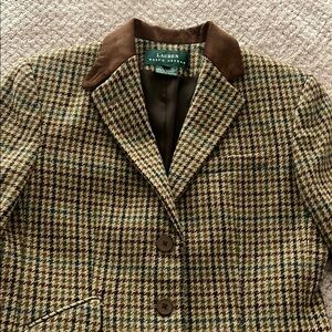 Lauren Ralph Lauren Brown Blazer with Houndstooth Pattern and Contrasting Collar